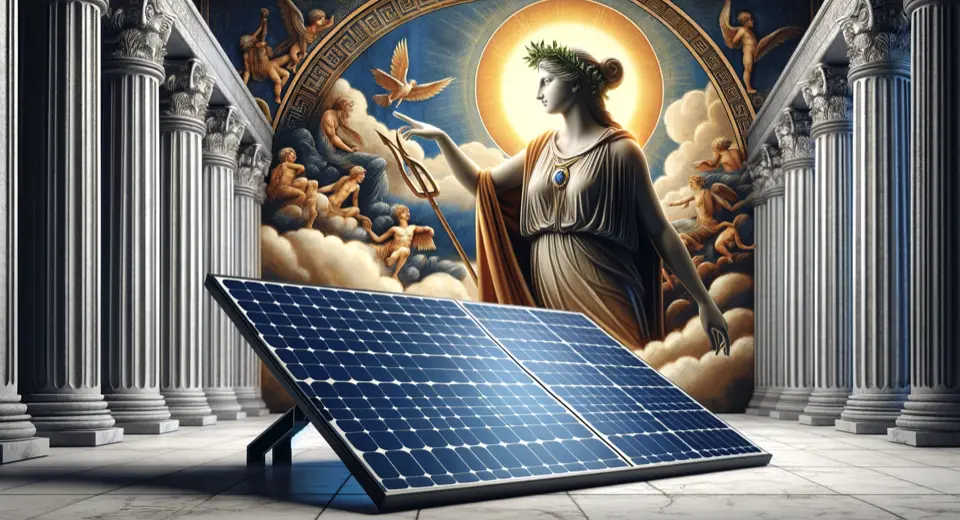 Solarpanel in einem griechischen Umfeld