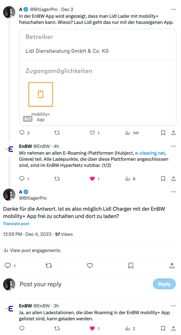 mobility+ als Zugangsmöglichkeit zu Lidl Charger