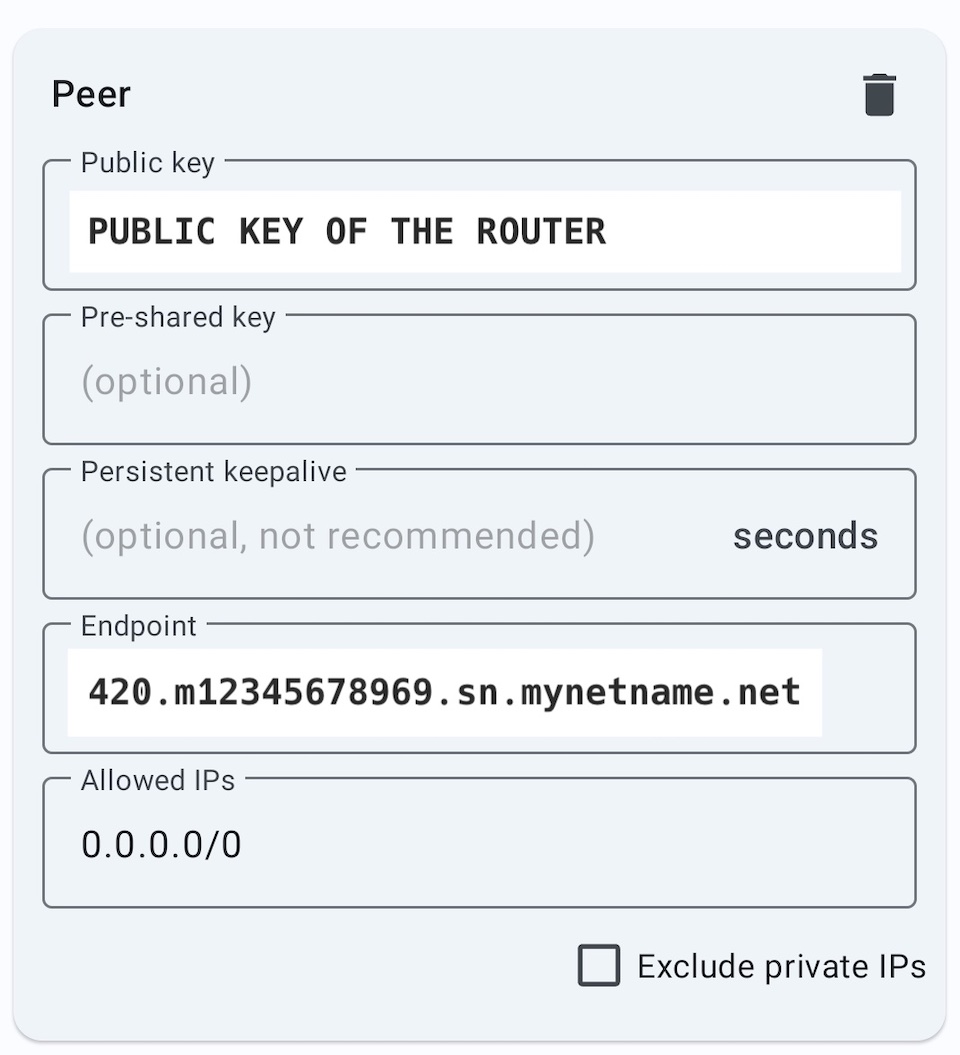 &ldquo;WireGuard Android app - edit connection add peer&rdquo;